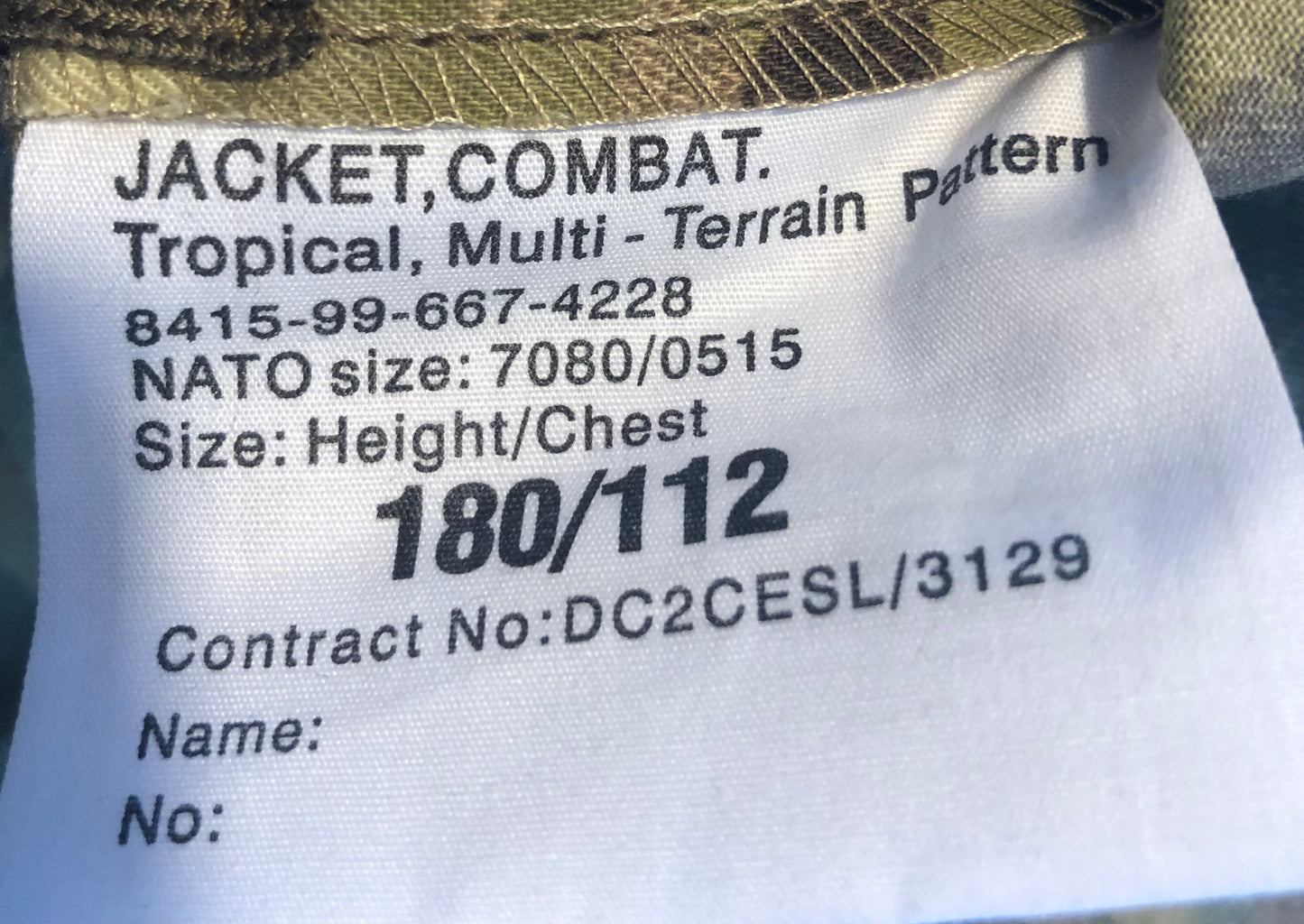 British Army tropical combat jacket MTP buttoned front