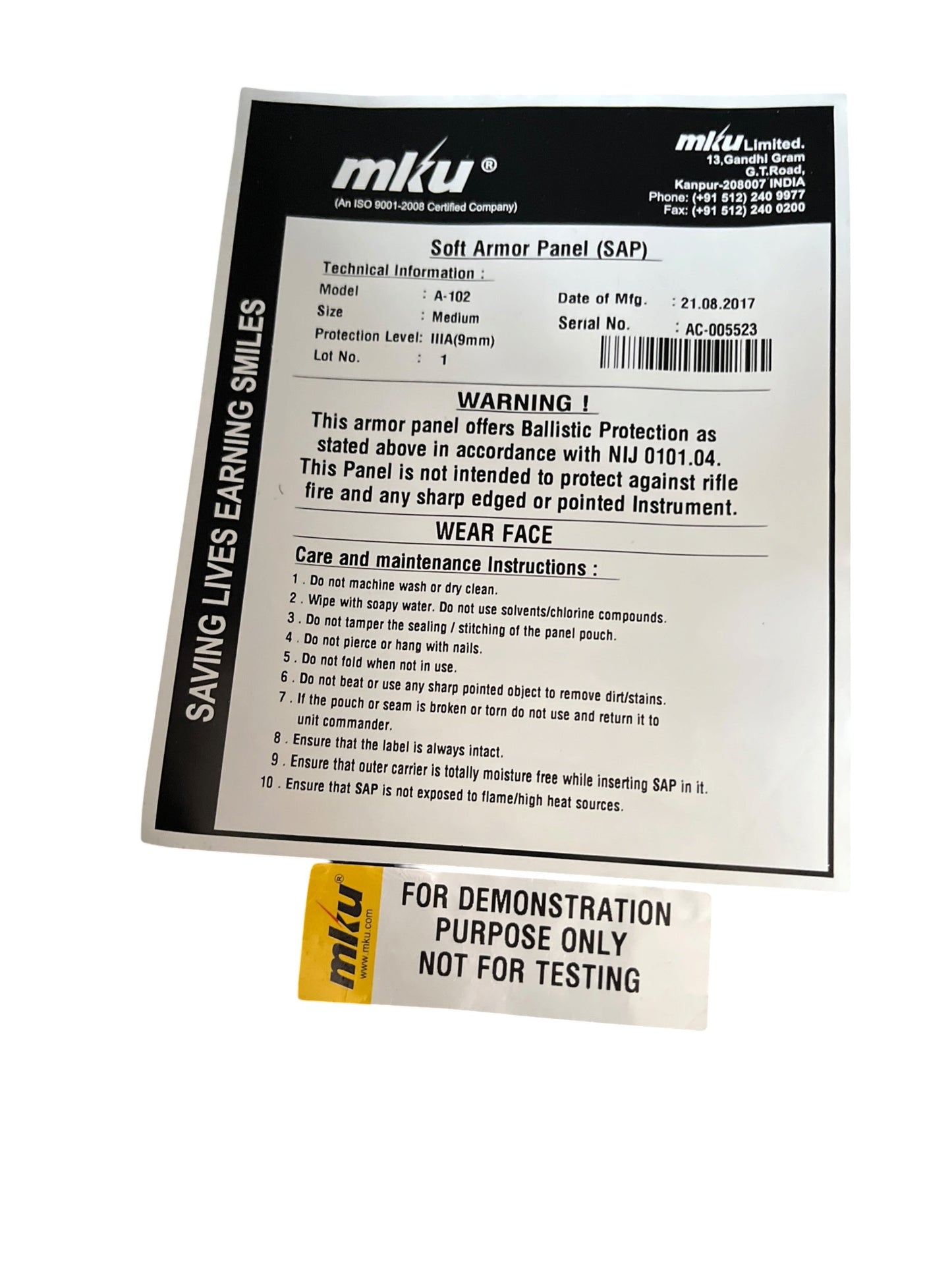 Mku DPM body cover plate carrier with demo filler size medium