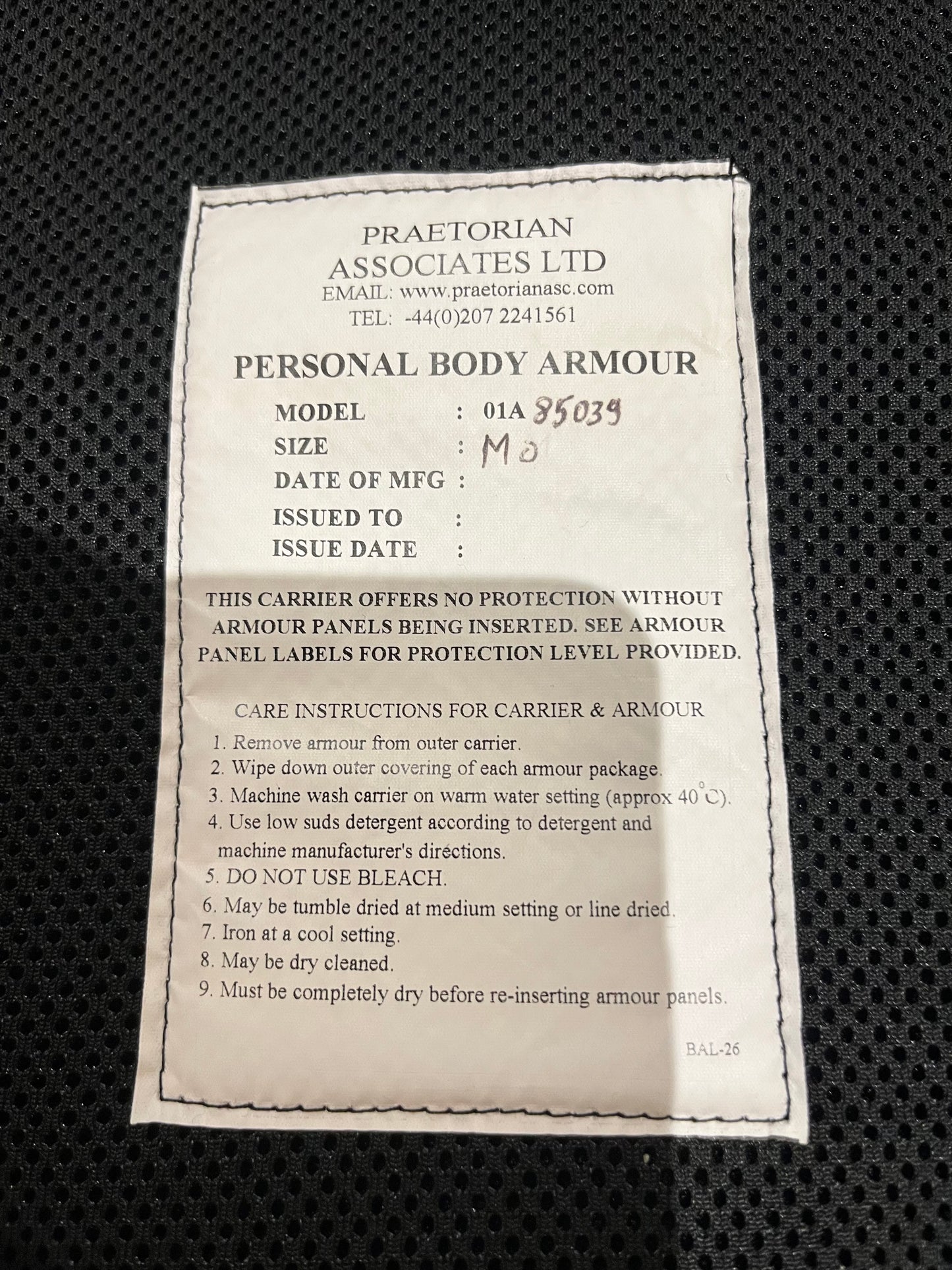 Praetorian associates Ltd body armour cover medium.