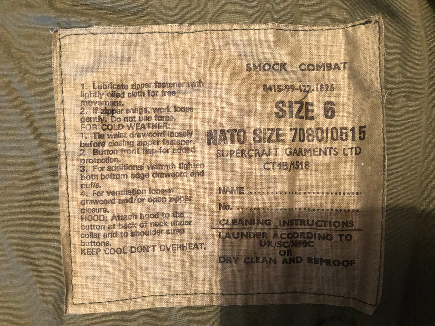 Genuine British Army vintage combat smock NEW and stored