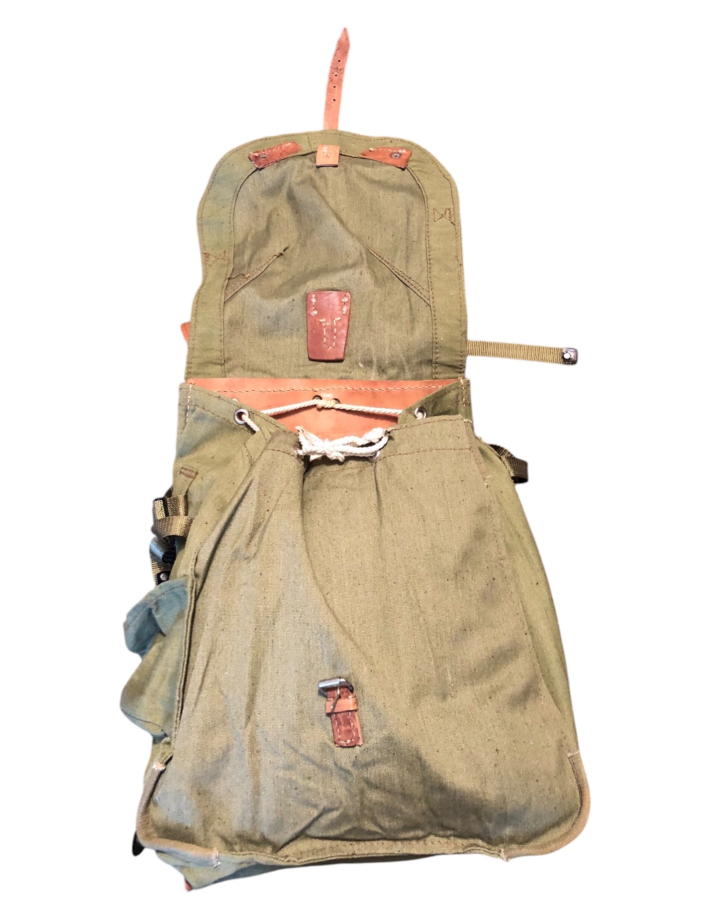 Vintage Romanian Army 30L olive canvas rucksack