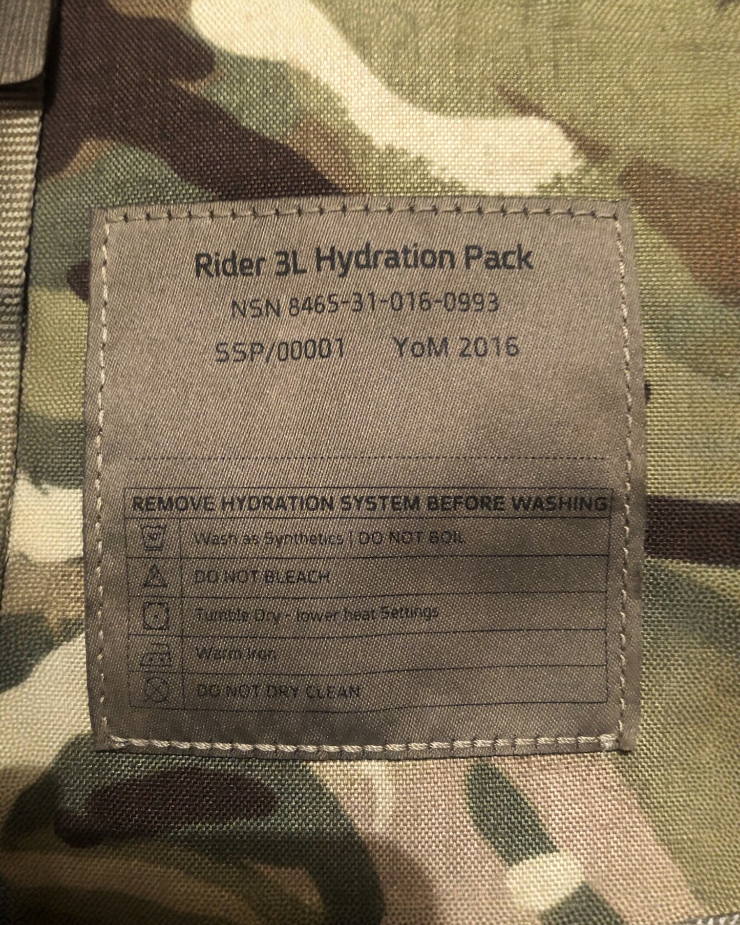 British Army 3L Rider hydration pack MTP
