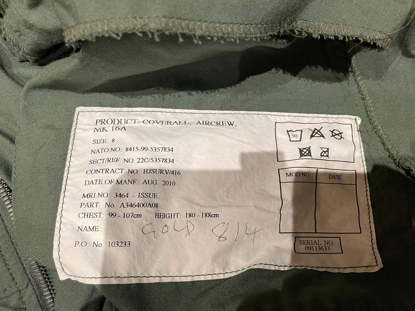 Flight suit coverall aircrew Mk16A supergrade