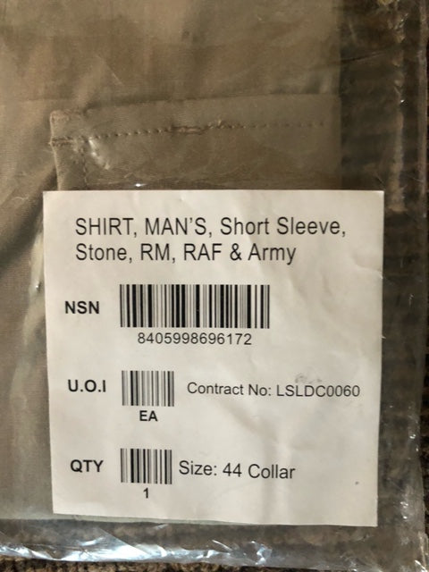 Army, RAF, Royal Marines Men's Short Sleeved Stone Shirt New