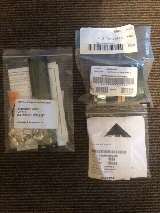British Army Trio Survival Kit - saw, fishing kit and foil blanket
