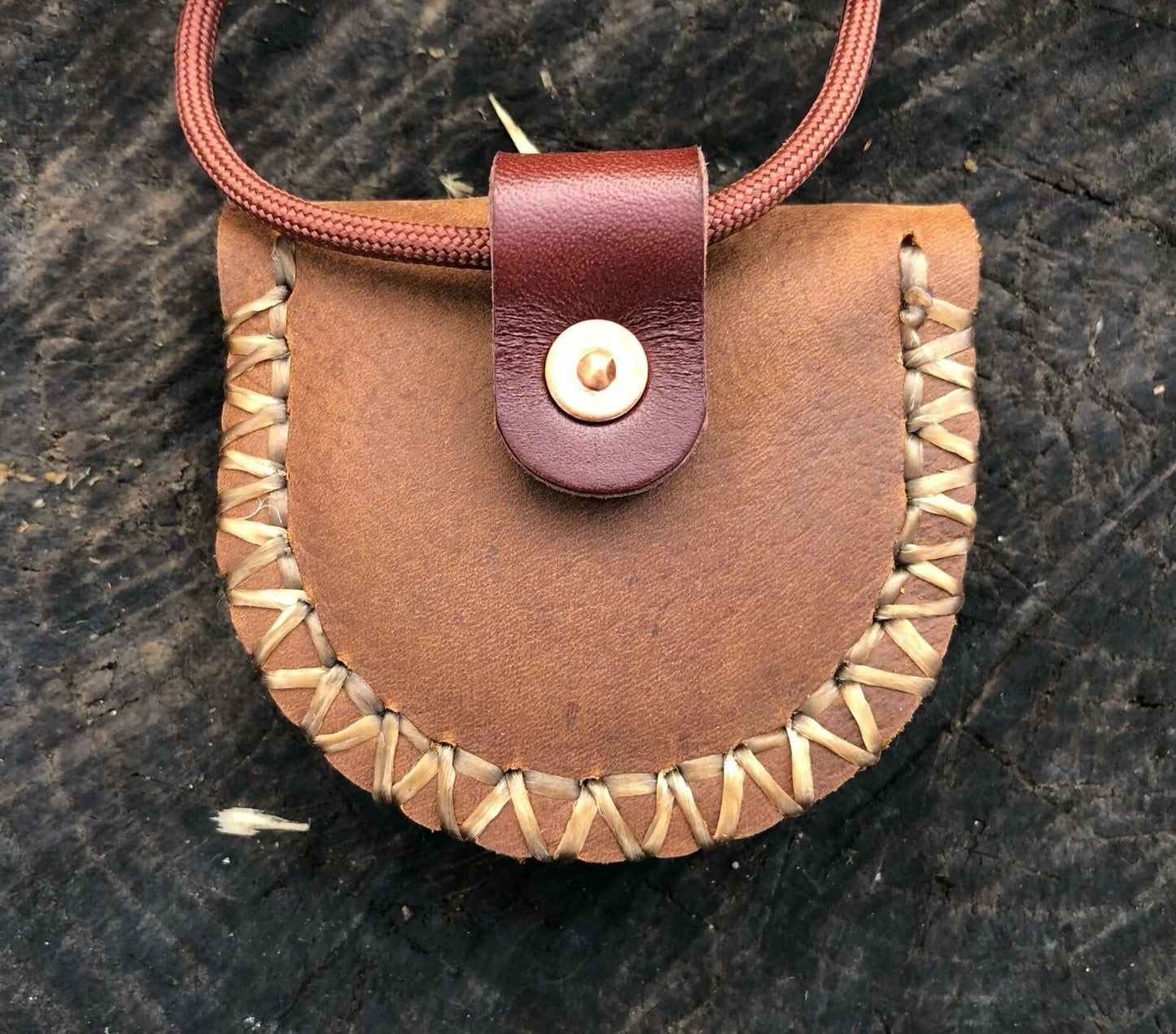 Bushcraft solar lens and quality handmade leather pouch