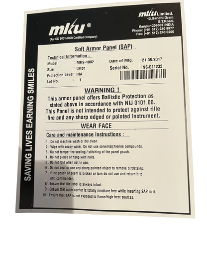 MKU Military grade Plate carrier Body armour cover and filler