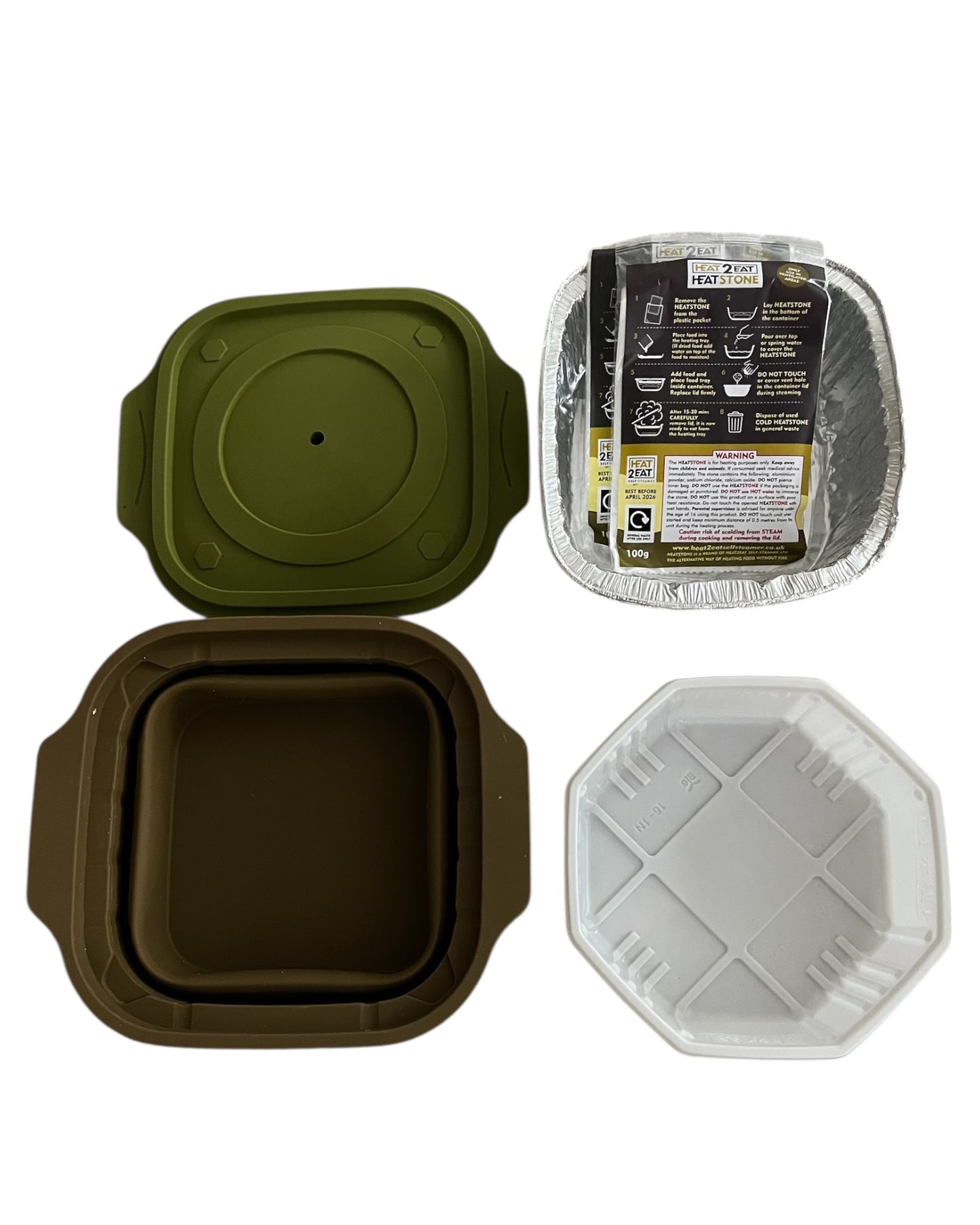 Heat2Eat Silicone self steamer and 2x heat stones for ration packs and camping foods.