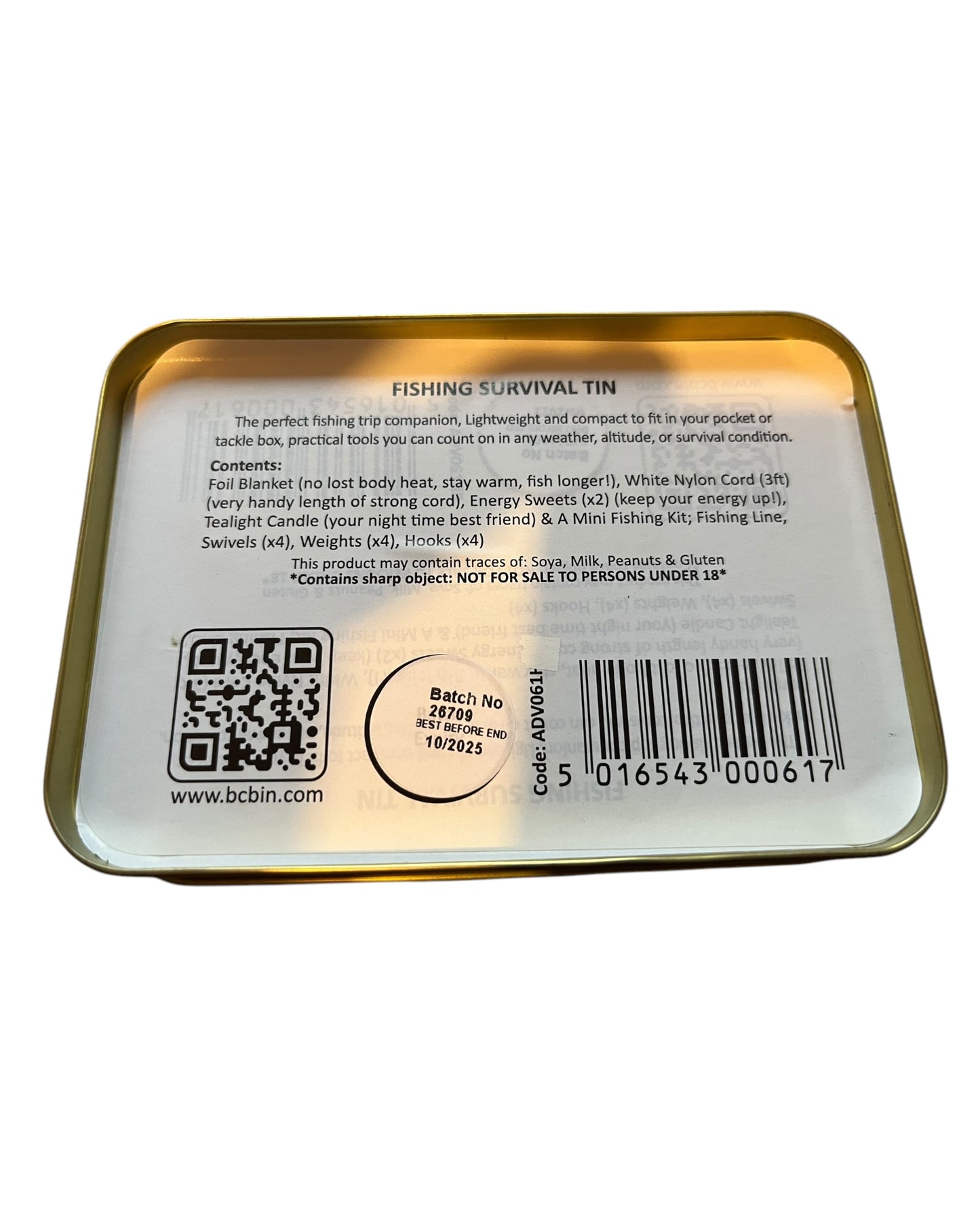 BCB Fishing survival tin with fishing set and survival blanket