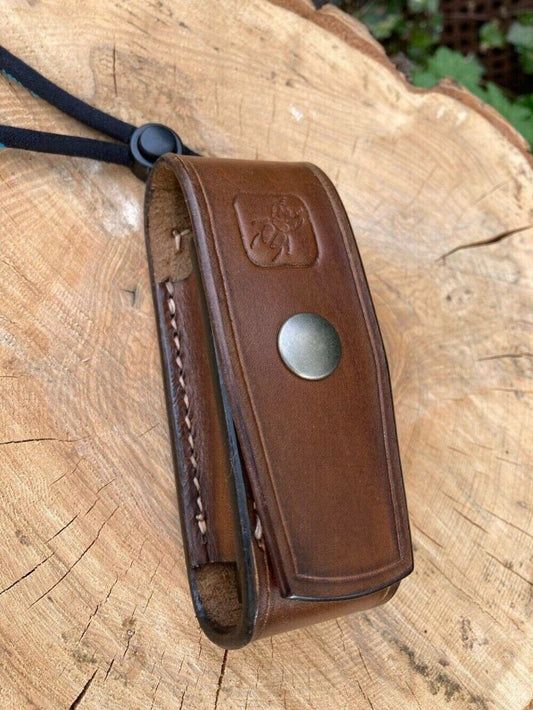 Leather torch pouch - Loop and stud closure for Olight S2E Baton II.