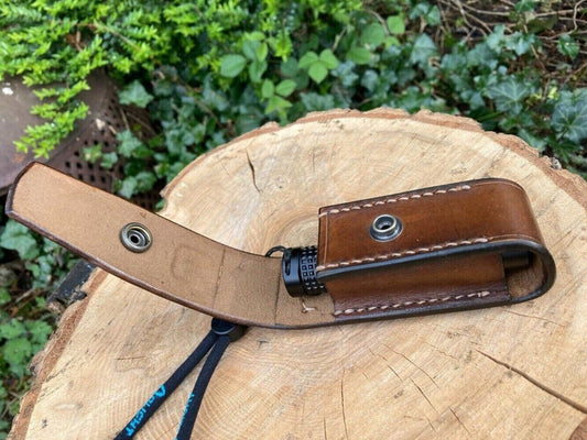 Leather torch pouch - Loop and stud closure for Olight S2R Baton