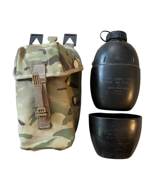 British Army water bottle pouch, cup and bottle.