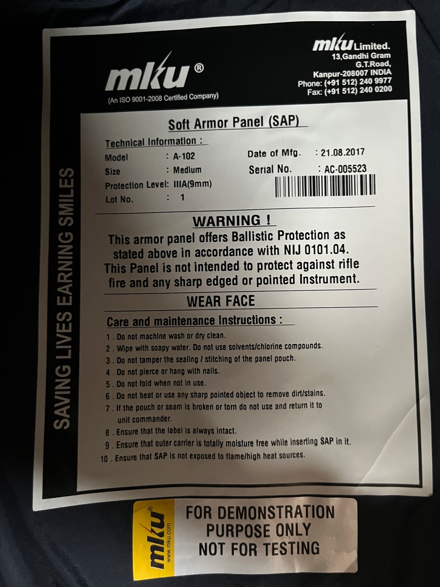 Mku DPM body cover plate carrier with filler