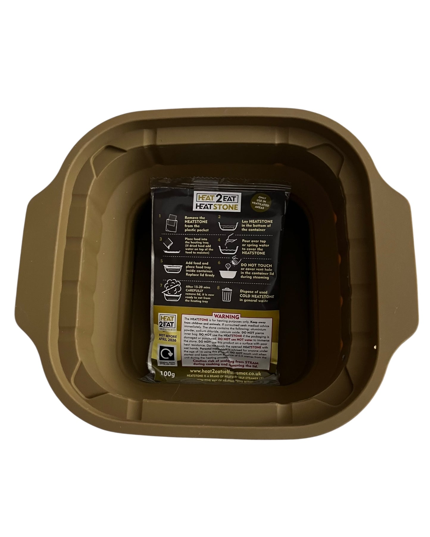 Heat2Eat Silicone self steamer and 2x heat stones for ration packs and camping foods.