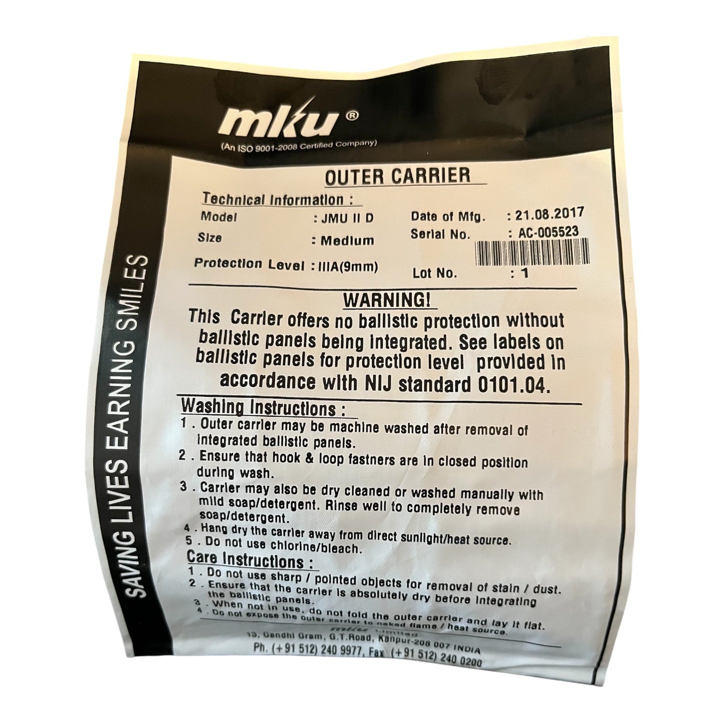 Mku DPM body cover plate carrier with filler