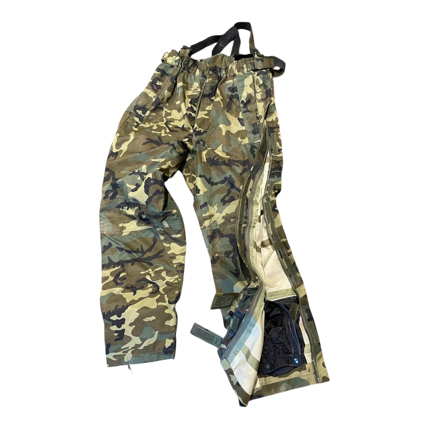 Genuine Spanish army waterproof over trousers and braces